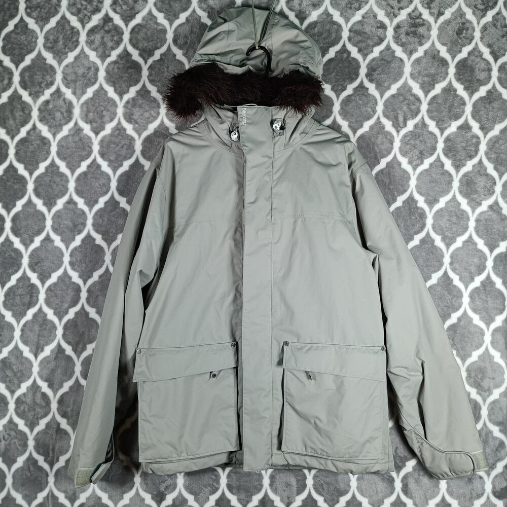 Billabong Snowboard Jacket Men L Gray Pilot Spiral 2 5K Hooded Faux Fur Trim‎